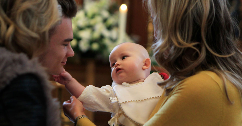 Baptising an infant at St Bride's