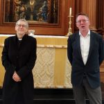 Christopher Betterton and Canon Alison Joyce exchange farewells on the St Bride's altar steps