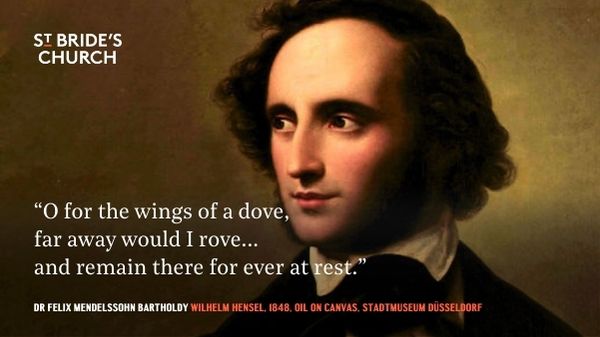 Portrait of Felix Mendelssohn and text from Hear my prayer