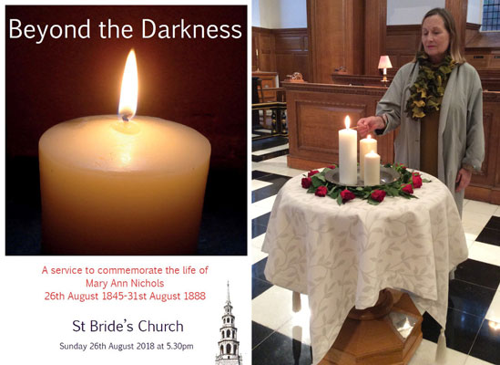 soprano Janis Kelly lights a candle to commemorate Polly Ann Nichols