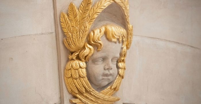 Sing Choirs of Angels, one of the gilded cherubs at St Bride's