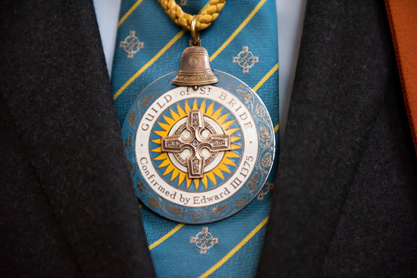 Guild of St Bride's medallion being worn with Guild tie behind