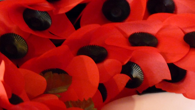 close-up of poppy wreath