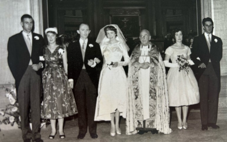 Wedding party outside west door of St Bride's 1959 Graham Judith Weir