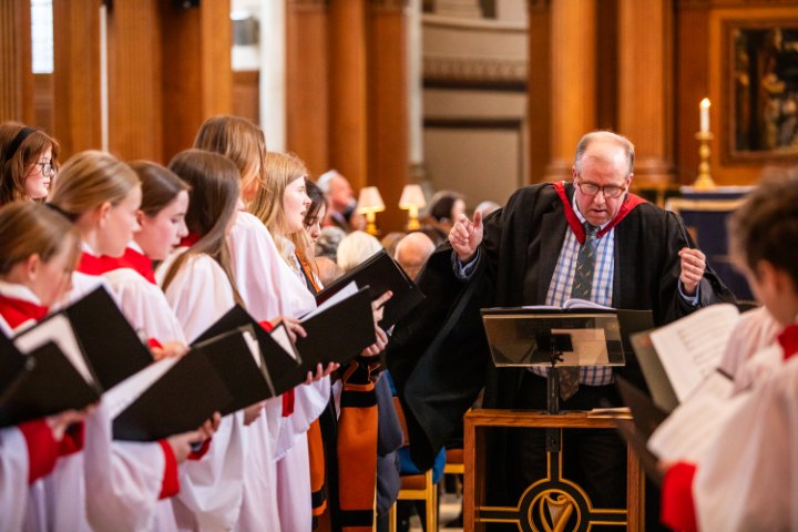 choristers from King Edward's School Witley singing at the Bridewell Service at St Bride's Fleet Street