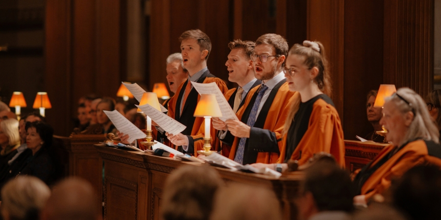 St Bride's Choir singing in a carol service at St Bride's Church